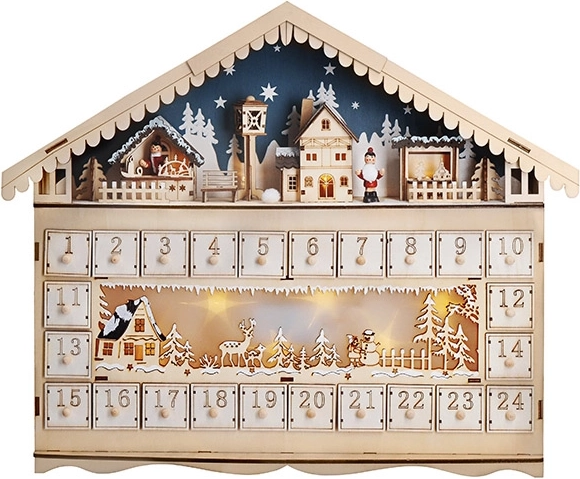 Calendario de adviento LED Solight en forma de cabaña de montaña, 10× LED, 50 × 40 cm