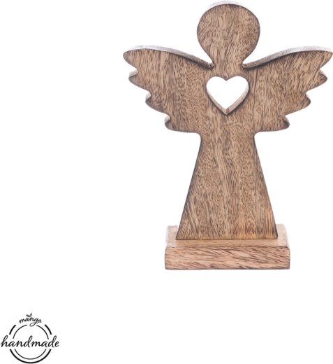 Ángel de madera de mango con corazón 16,5 cm