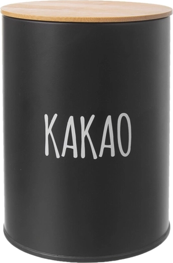 Lata negra con tapa de bambú para cacao, 11 cm