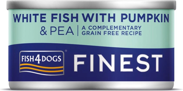 Conserva para perros de pescado blanco con calabaza y guisantes 85 g