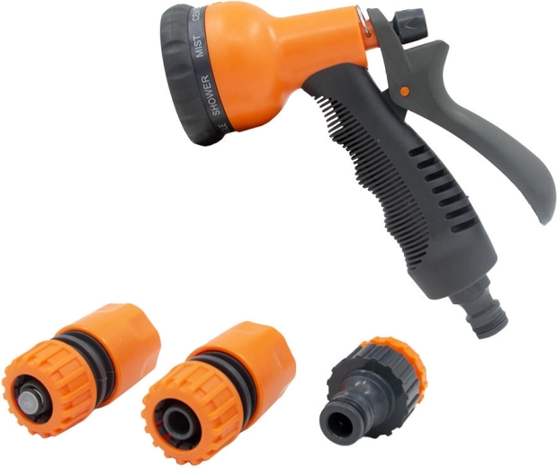 Pistola de riego de jardín con 8 funciones AQUA + accesorios