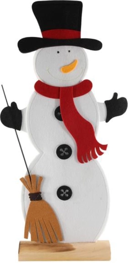 Figura de fieltro de muñeco de nieve de 32 cm sobre base de madera
