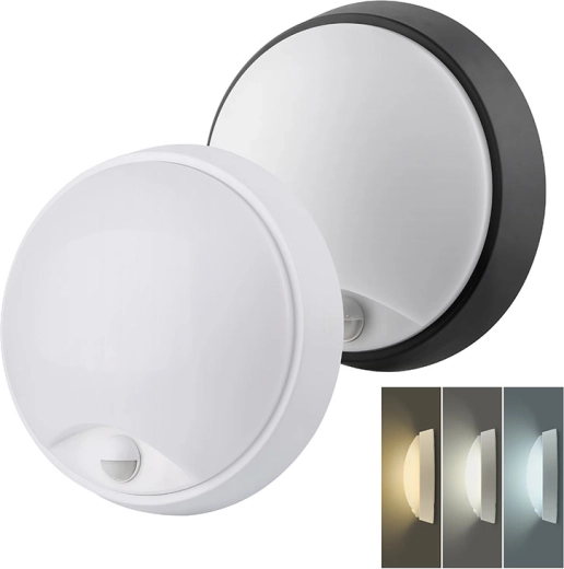 Luminaria LED exterior Solight con sensor de movimiento y selección CCT, 15/18/20 W, 1800 lm, 22 cm, negra/blanca