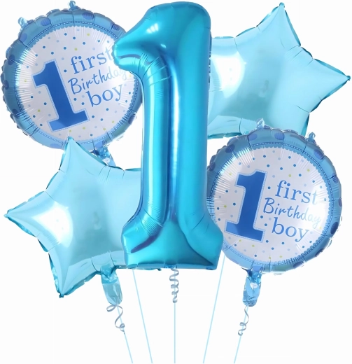 Globos para el primer cumpleaños de un niño – set de 5 uds con estrellitas