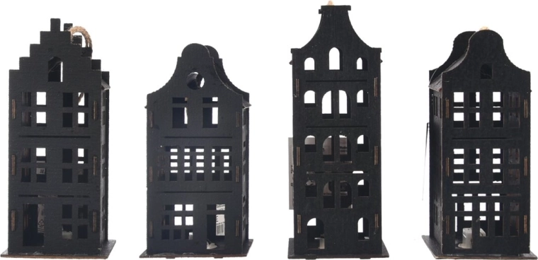 Casita colgante de madera con iluminación LED negra (4 variantes)