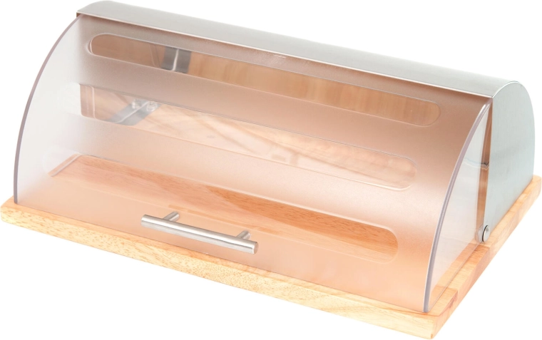 Panera GRANDE con base de madera y tapa de acero inoxidable, 39 × 28,5 × 15 cm