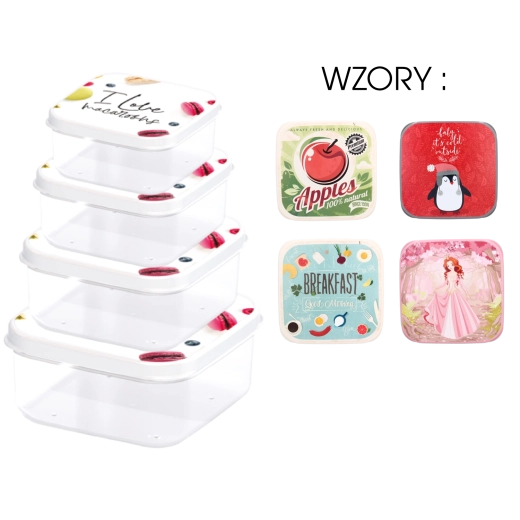Juego de 4 recipientes cuadrados para alimentos con tapas de colores para niños
