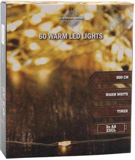 Cadena de luces navideñas 60 LED con temporizador 6 m
