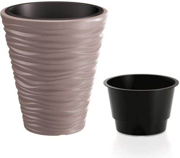 Maceta de plástico Sand con inserto 29,5 cm – color mocca