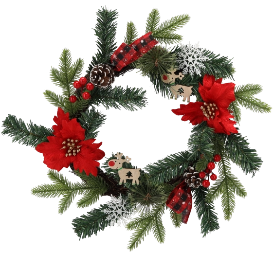 Corona navideña con poinsettia 40 cm – roja