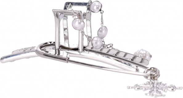 Horquilla decorativa para el cabello con perlas plateadas