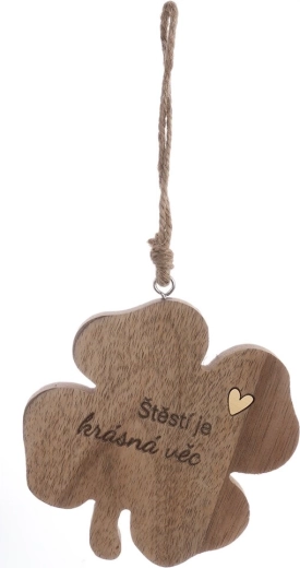 Decoración de madera trébol de cuatro hojas de la suerte marrón 10 cm