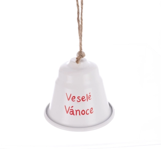 Campana navideña de metal «Feliz Navidad» blanca 7 cm