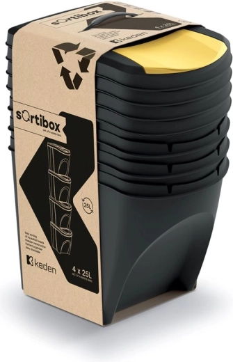 Juego de cubos para residuos separados SORTIBOX 4×25 l – negro reciclado