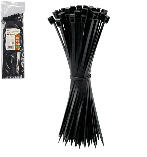 Juego de bridas 4,8 × 300 mm, negras, resistentes a los rayos UV (100 uds.)