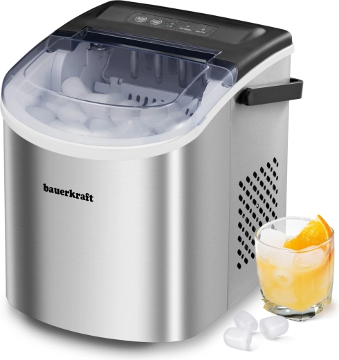 Máquina compacta de cubitos de hielo Bauerkraft 12 kg/24 h, 1,3 l, plateada
