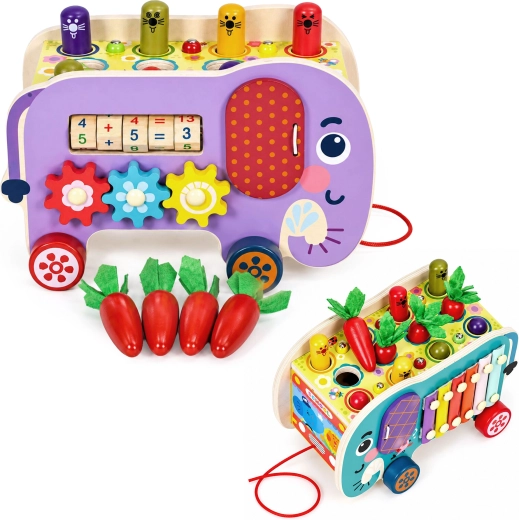 Elefante de madera multifuncional para arrastrar ECOTOYS 8 en 1