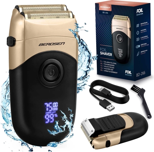 Afeitadora de láminas BERDSEN negro‑dorado con pantalla LCD