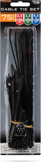 Juego de bridas negras para cables, 75 unidades