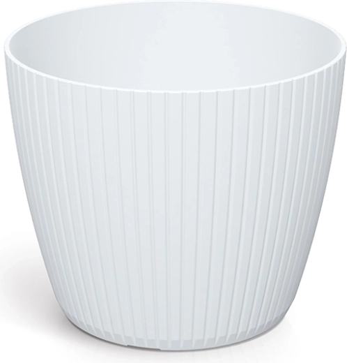 Maceta Lamia 11,9 cm blanca – cubierta de plástico acanalada para interior y exterior