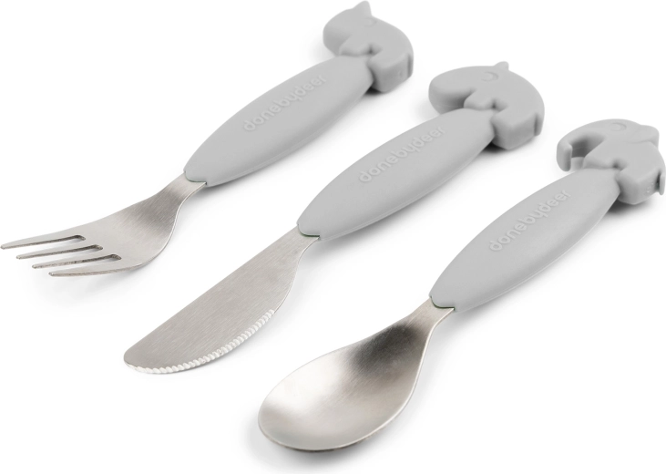 Done by Deer set de cubiertos Easy-grip Deer friends gris