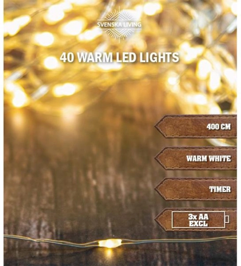 Guirnalda luminosa navideña 40 LED con temporizador 4 m, blanco cálido