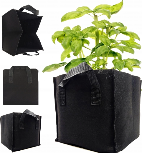 Maceta textil de cultivo de fieltro con asas 8 l, negra