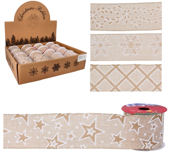 Cinta decorativa navideña dorada 6,3 cm × 2,7 m, mix de diseños, 16 uds.