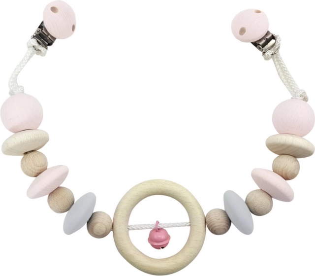 Juguete colgante Hess para cochecito con campanilla rosa
