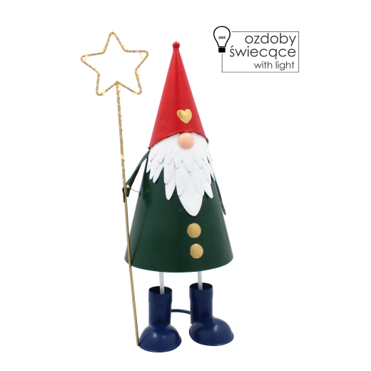 Gnomo metálico con estrella LED – decoración navideña