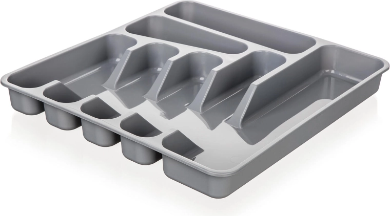 Organizador de cubiertos de plástico para cajón 39,5 × 37 × 5 cm – gris