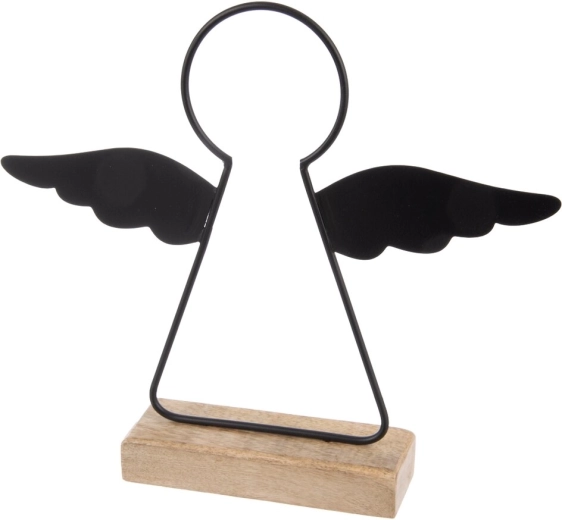 Decoración Ángel de madera y metal en acabado negro