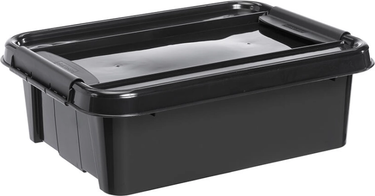 Caja de almacenamiento de 21 l con tapa, negra, plástico reciclado