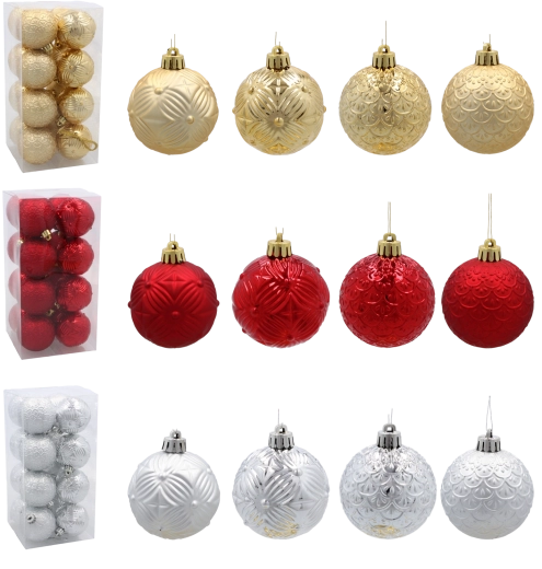Juego de 16 adornos navideños de 6 cm en rojo, dorado y plateado