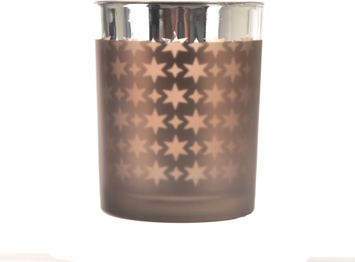 Portavelas decorativo con estrellas marrón 13 cm
