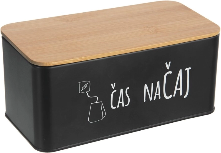 Lata metálica para té con tapa de bambú «Hora del té» black (CZ/SK)