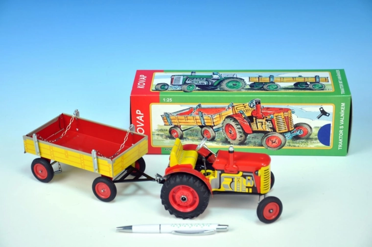 Tractor Zetor con remolque de plataforma de cuerda metálico 28 cm KOVAP – Rojo