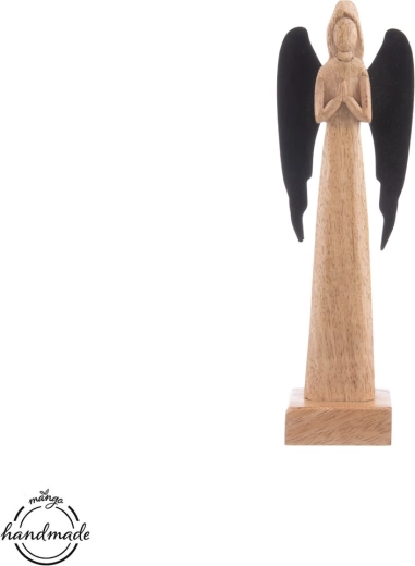 Ángel decorativo de madera de mango con alas metálicas 27 cm