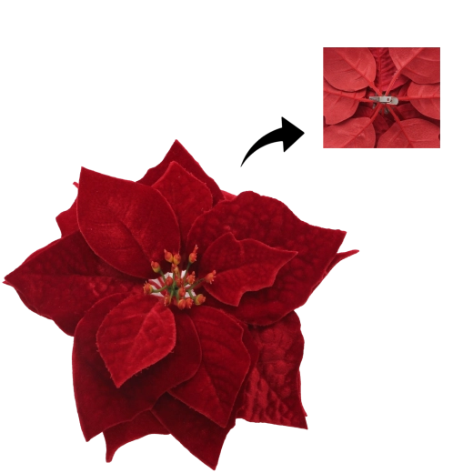 Flor de Pascua navideña con clip 25 cm – burdeos