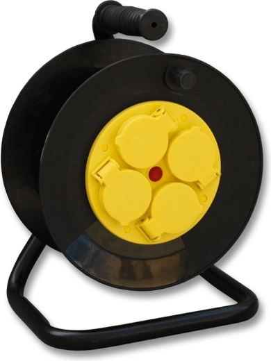 Cable alargador enrollable de 25 m con tambor, 4 tomas, goma, IP44