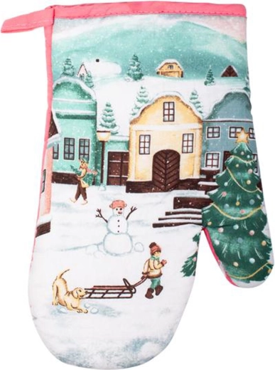 Manopla de cocina Pueblo navideño 19 × 27 cm