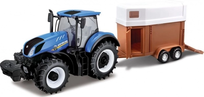 Tractor agrícola Bburago New Holland con remolque para caballos