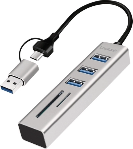 Hub LogiLink USB‑C/USB‑A 3× USB 3.0 con lector SD y microSD