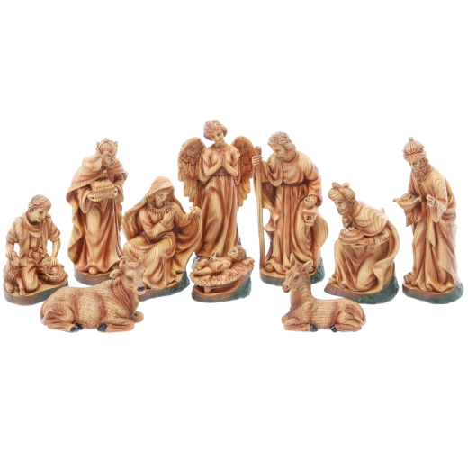 Juego de figuras navideñas de belén de poliresina, 10 piezas, altura hasta 24 cm