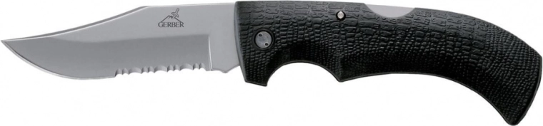 Cuchillo turístico de bolsillo Gerber Gator 9,5 cm con filo dentado, negro, GFN, funda de nylon