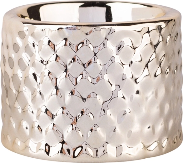 Portavelas de porcelana para vela de té con relieve y acento dorado