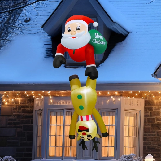 Papá Noel hinchable con reno 2,1 m con iluminación LED