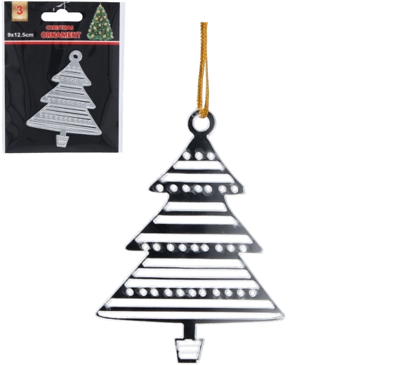 Juego de adornos navideños plateados en forma de árbol, 3 uds.