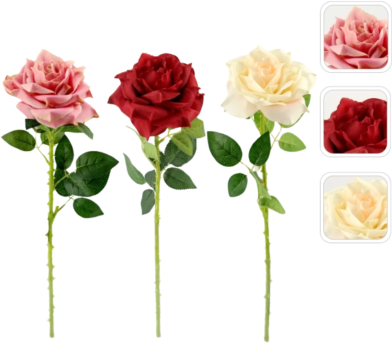 Rosa decorativa artificial en tallo de 62 cm, mezcla de colores (24 uds)