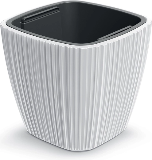 Macetero ORO 39 cm blanco – macetero moderno de plástico con inserto